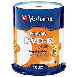 Verbatim DVD-R 16x 4.70 GB 100 Pack Inkjet Printable (97016)