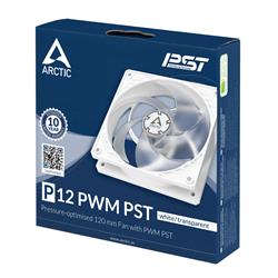 Arctic P12 PWM PST (White/Transparent) – 120mm Pressure optimized case fan | PWM controlled speed with PST