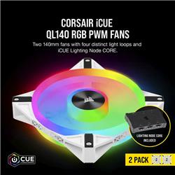 Corsair iCUE QL140 RGB 140mm RGB PWM White Dual Fan Kit with Lighting Node CORE