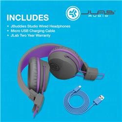 JLAB JBuddies Studio Wireless Kids' Headphone, Grey/Purple(Open Box)