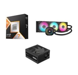 AMD Ryzen 7 9800X3D CPU + CORSAIR iCUE LINK TITAN 360 RX RGB Liquid CPU Cooler + CORSAIR RM850x Power Supply