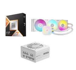 AMD Ryzen 7 9800X3D CPU + CORSAIR iCUE LINK TITAN 360 RX RGB White Liquid CPU Cooler + CORSAIR RM1000e White Power Supply