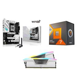 AMD R7 7800X3D CPU + ASUS ROG STRIX B650-A GAMING WIFI Carte mère + CORSAIR RGB 32 Go D5 6000MHz Blanc RAM