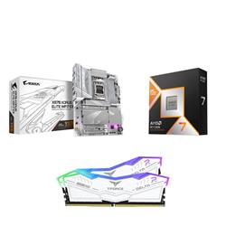 AMD R7 9800X3D CPU + GIGABYTE X870 AORUS ELITE WIFI7 ICE Carte mère + T-Force RGB 32GB D5 6000MHz CL30 White RAM