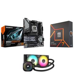 AMD Ryzen 7 7700X CPU + GIGABYTE B650 EAGLE AX Motherboard + CORSAIR NAUTILUS 240 RS ARGB Liquid CPU Cooler