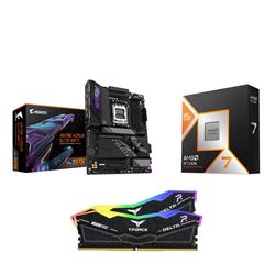 AMD Ryzen 7 9800X3D CPU + GIGABYTE X870E AORUS ELITE WIFI7 Carte mère + T-Force RGB 64GB D5 6000MHz CL30 Black RAM