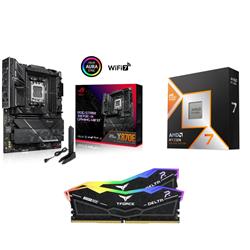 AMD Ryzen 7 9850X3D CPU + ASUS ROG STRIX X870E-H GAMING WIFI7 Carte Mère + T-Force RGB 32GB D5 6000MHz CL30 RAM