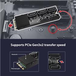 VANTEC-M.2 PCIe Gen3x2 B+M Key To 5 Ports SATA III Expansion Card