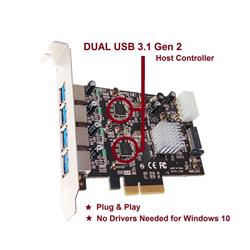 Dual Chip 4-Port Dedicated 10Gbps USB 3.1 Gen 2 PCIe Host Card(Open Box)