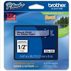 Brother TZ Label Tape Cartridge - 1/2" Width x 26 1/5 ft Length - Black, Clear - 1 Each P-TOUCH (TZE131)