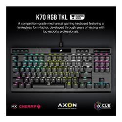 CORSAIR K70 RGB TKL Mechanical Gaming Keyboard, Backlit RGB LED, CHERRY MX Red Keyswitches, Black