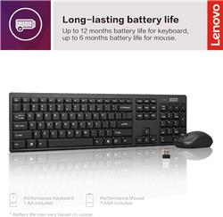 LENOVO 100 USB-A Wireless Combo Keyboard and Mouse(Open Box)