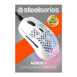 STEELSERIES Aerox 3 Snow- Super Light Gaming Mouse - 8,500 CPI TrueMove Core Optical Sensor - Ultra-lightweight 59g Water Resis