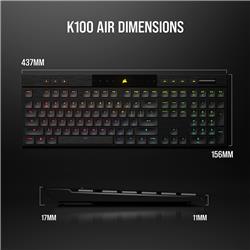 CORSAIR K100 AIR Mechanical Wireless CHERRY Ultra Low Profile Tactile Switch Keyboard with RGB Backlighting – Black