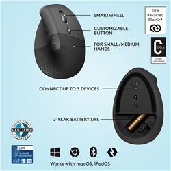 LOGITECH  Lift Vertical Ergonomic Wireless Mouse (Graphite)