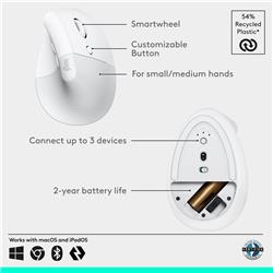 Souris sans fil ergonomique verticale LOGITECH Lift (blanc cassé)