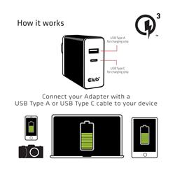 CLUB 3D USB Type A and C Wall Power Charger up to 60W(Open Box)