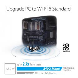 ASUS (PCE-AX3000) ASUS PCE-AX3000 WiFi 6 (802.11ax) Adapter with 2 external antennas. Supporting 160MHz for total data rate up 