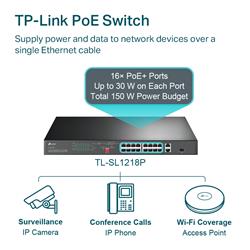 TP-LINK (TL-SL1218P) 16-Port 10/100 Mbps + 2-Port Gigabit Switch