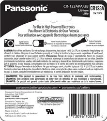 PANASONIC CR123A 3V Lithium Battery 2 Pack (CR123APA2B)