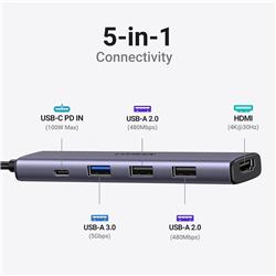 UGREEN Revodok USB C Hub 5 in 1, CM511 Multiport Adapter 4K HDMI(Open Box)