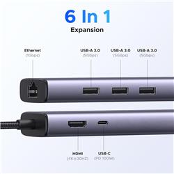 UGREEN Revodok USB C Hub 6-in-1, K30Hz HDMI, 95W Charging, 5Gbps USB C