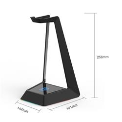 Blue Solids Technology -  RGB Lighting Gaming Headset Stand with Three USB Ports , Black(Open Box)