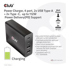 CLUB3D Power Charger up to 112W, 4 ports, 2x USB Type-A 2x Type-C