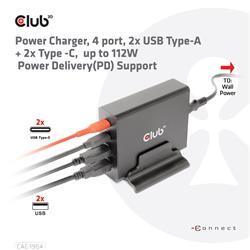 CLUB3D Power Charger up to 112W, 4 ports, 2x USB Type-A 2x Type-C