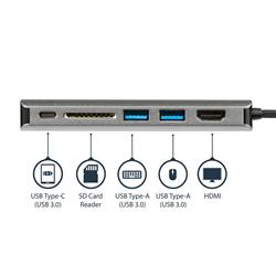 StarTech USB-C Multiport Adapter with HDMI - SD Reader - 2xA 1xC - PD 3.0 Notebook Portable Docking Station