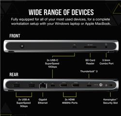 CORSAIR Thunderbolt 3 Dock, 85W Charging, Dual 4k 60Hz Support