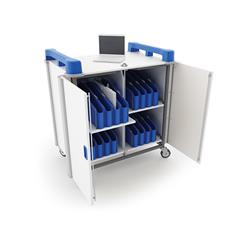 LapCabby Mini 32V Charging Cart for 32 Laptops, Tablets and Chromebooks with Sliding Shelves, Power7 Management System and Simu