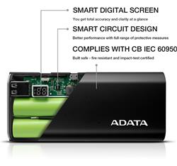 ADATA P12500D 12500mAh Power Bank with LED Display, Black