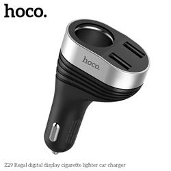 HOCO Dual USB-A Car Charger, Regal Digital Display Cigarette Lighter