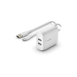 Belkin 24W Dual USB-A Wall Charger with USB-A to USB-C Cable(Open Box)