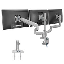 Mount-It! MI-2753 Triple Monitor Desk Mount w/ USB,USB-C & Audio Ports-Silver