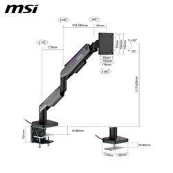 MSI MPG MT201R - RGB Single Monitor Stand Arm,  Supports 17-49" Screen and 44 lbs, VESA Compatible, Adjustable Heavy Duty Gas S