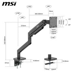 MSI MAG MT201 - Heavy Duty Single Monitor Stand Arm,  Supports 17-49" Screens and 44 lbs, VESA Compatible, Adjustable Spring As