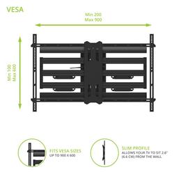 Kanto PMX800 Pro Series Full Motion TV Wall Mount with Adjustable Horizontal Offset for 55" - 120" TVs-Black