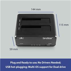 Vantec JX, USB 3.2 Gen1, Dual Bay Dock For SATA Drive, Clone Function