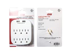 iCAN 6 Outlets 2 USB-A Wall Tap Power Strips