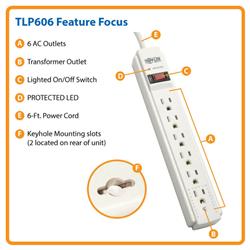 Tripp-Lite Protect It! Surge Suppressor - 6 Outlets, 6 ft Cord, 750 Joule (TLP606)