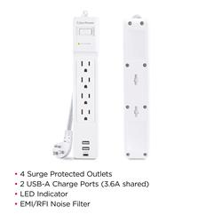 CYBERPOWER 5 ft. 2 USB-A, 1 USB-C 1500J 4-Outlet Surge Protector P405U