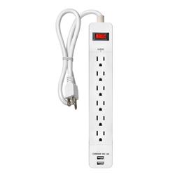 iCAN 6 Outlets 2 USB-A Surge Protector with 3ft Cord(Open Box)