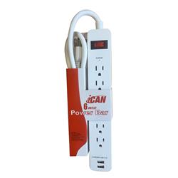 iCAN 6 Outlets 2 USB-A Surge Protector with 3ft Cord(Open Box)