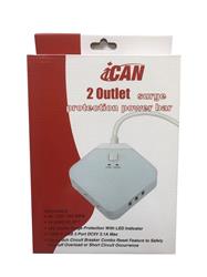 iCAN 2 Outlets 3 USB-A Power Strip, 3ft Cord