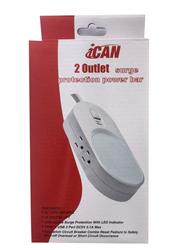 iCAN 2 Outlets 3 USB-A Surge Protector with 3ft Cord