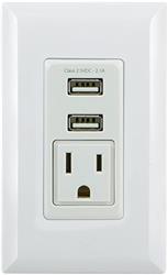 GE Dual USB 2.1 Amp 10W Charging In-Wall Receptacle Single Power Outlet - Rapid Charging White (25336)