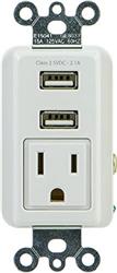 GE Dual USB 2.1 Amp 10W Charging In-Wall Receptacle Single Power Outlet - Rapid Charging White (25336)