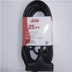 iCAN 3 Outlets 25ft Outdoor Extension Cord